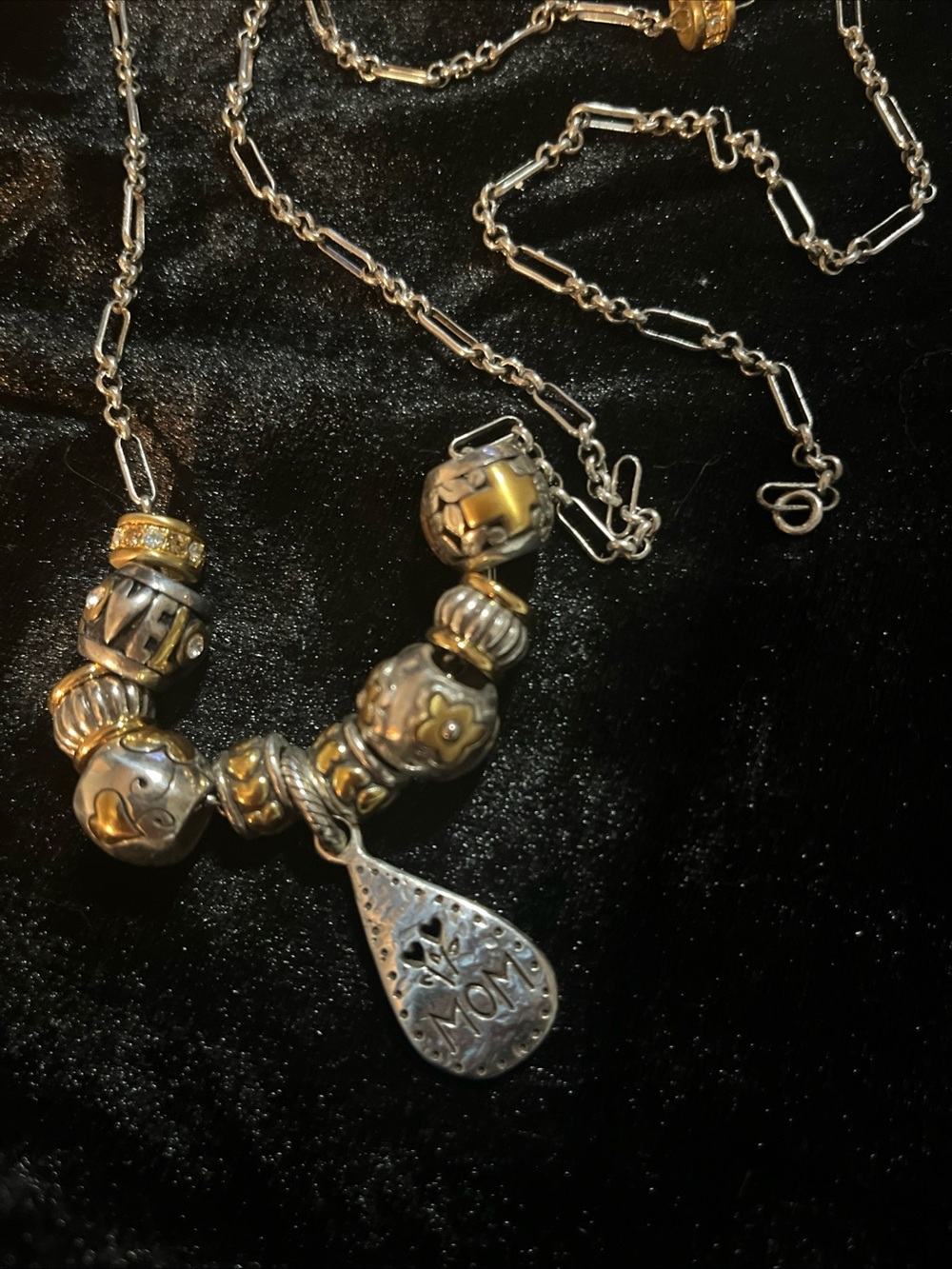 Brighton Two-Tone Silver & Gold Charm Necklace with MOM Teardrop - Picture 2 of 7